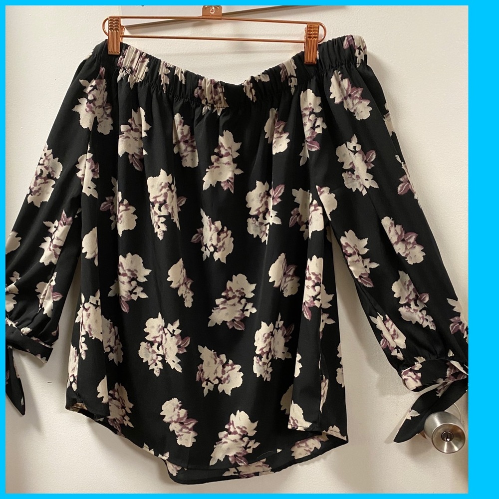 Floral black off the shoulder shirt